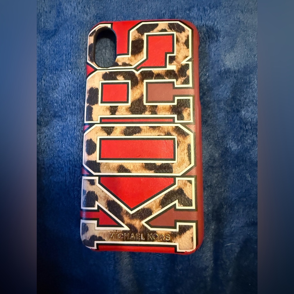 Michael Kors Red and Leopard Print Phone Case EUC for iphone 12